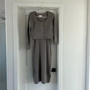 knee length dresses for ladies Ribbed Knit Skirt and Cardigan Set – BLANKWardrobe